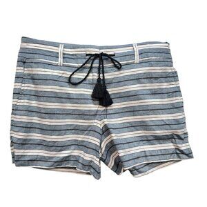 Ann Taylor Loft Womens Striped Casual Shorts Size 2 White Blue Striped Tassel